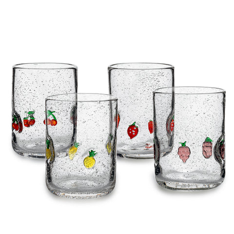 Harvest Bubble Fruit Decal Juice Drinking Glass Mixed set of 4