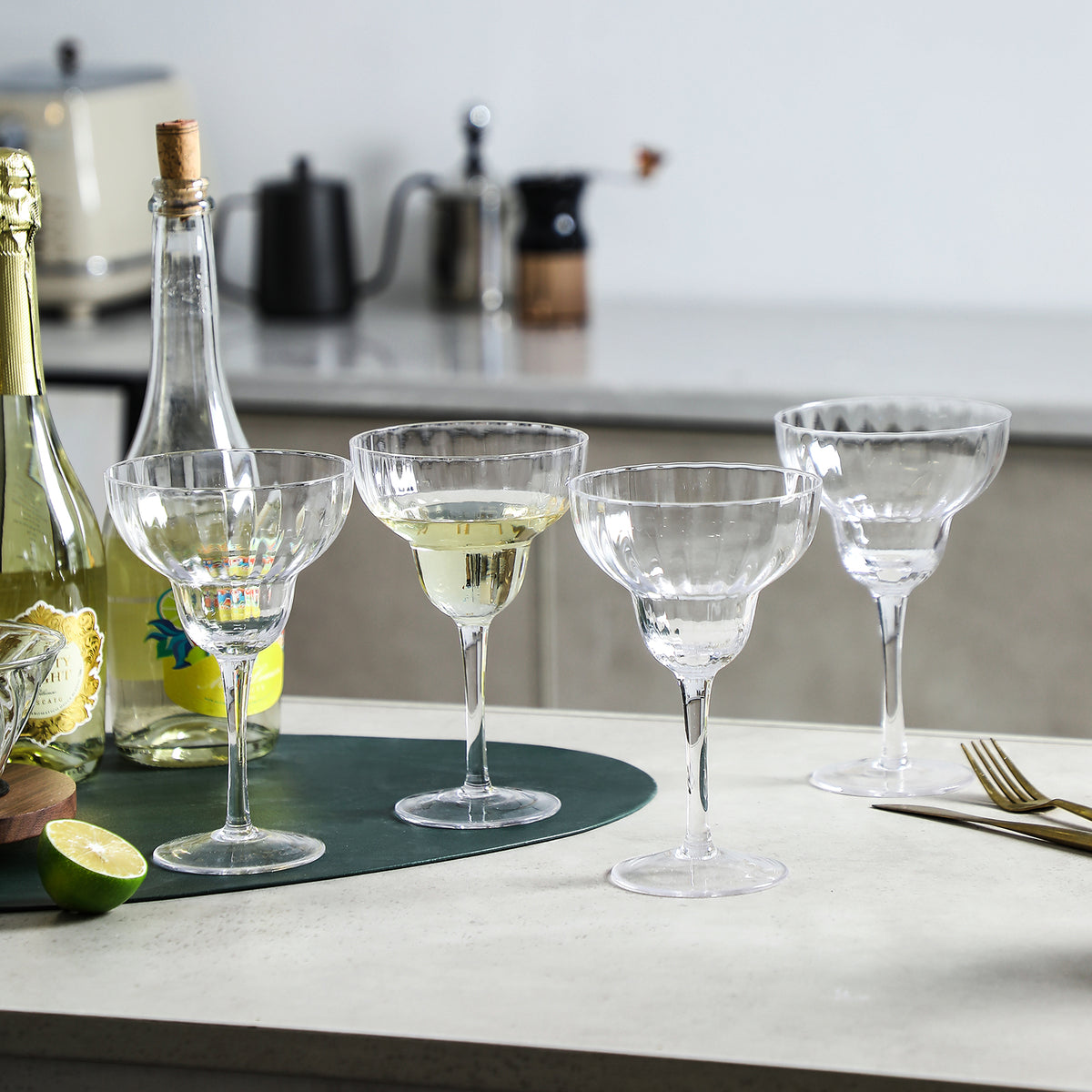 Ribbed Optic Martini Glasses set of 4 