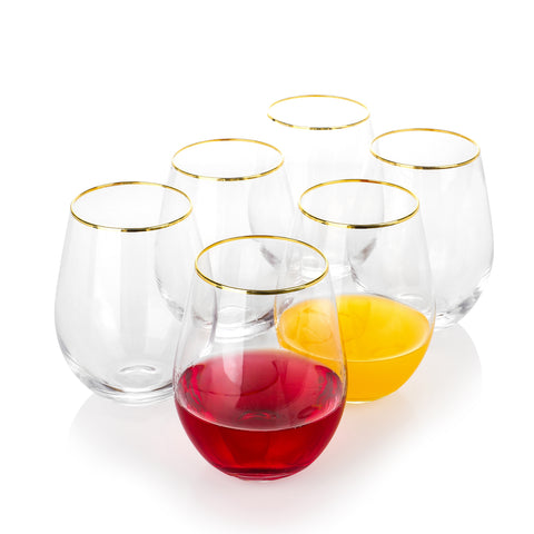 Gold Rim Stemless Wine Glasses (18.4 oz. set of 6)