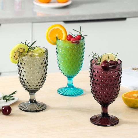 Hobnail Colorful Vintage Iced Beverage Goblet Glasses 13 oz. set of 6