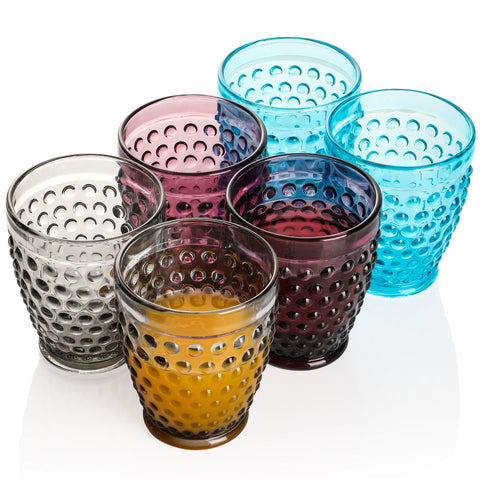 Hobnail Colorful Old Fashioned Iced Beverage Glass 10.25 oz. set of 6