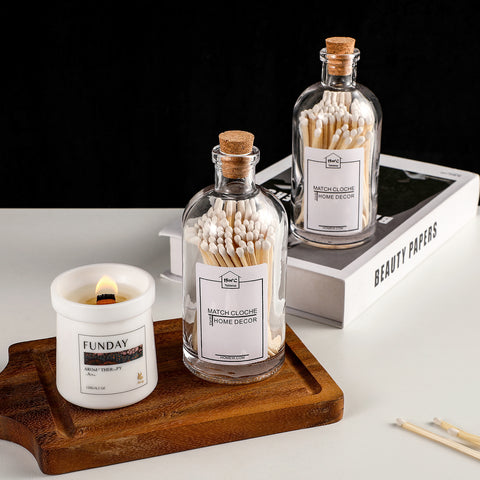 Match Cloche Long Matches in Glass Jar Set of 2, 100 pc 4"