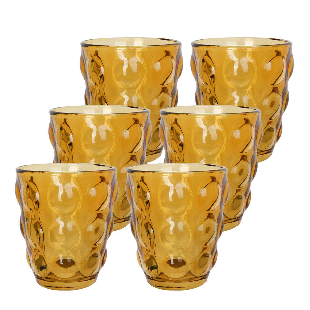 Elle Decor Vintage Drinking Glasses Set of 4 Bubbled Glass Goblets, Vintage Style Glassware and Barware, 15-ounce, Amber