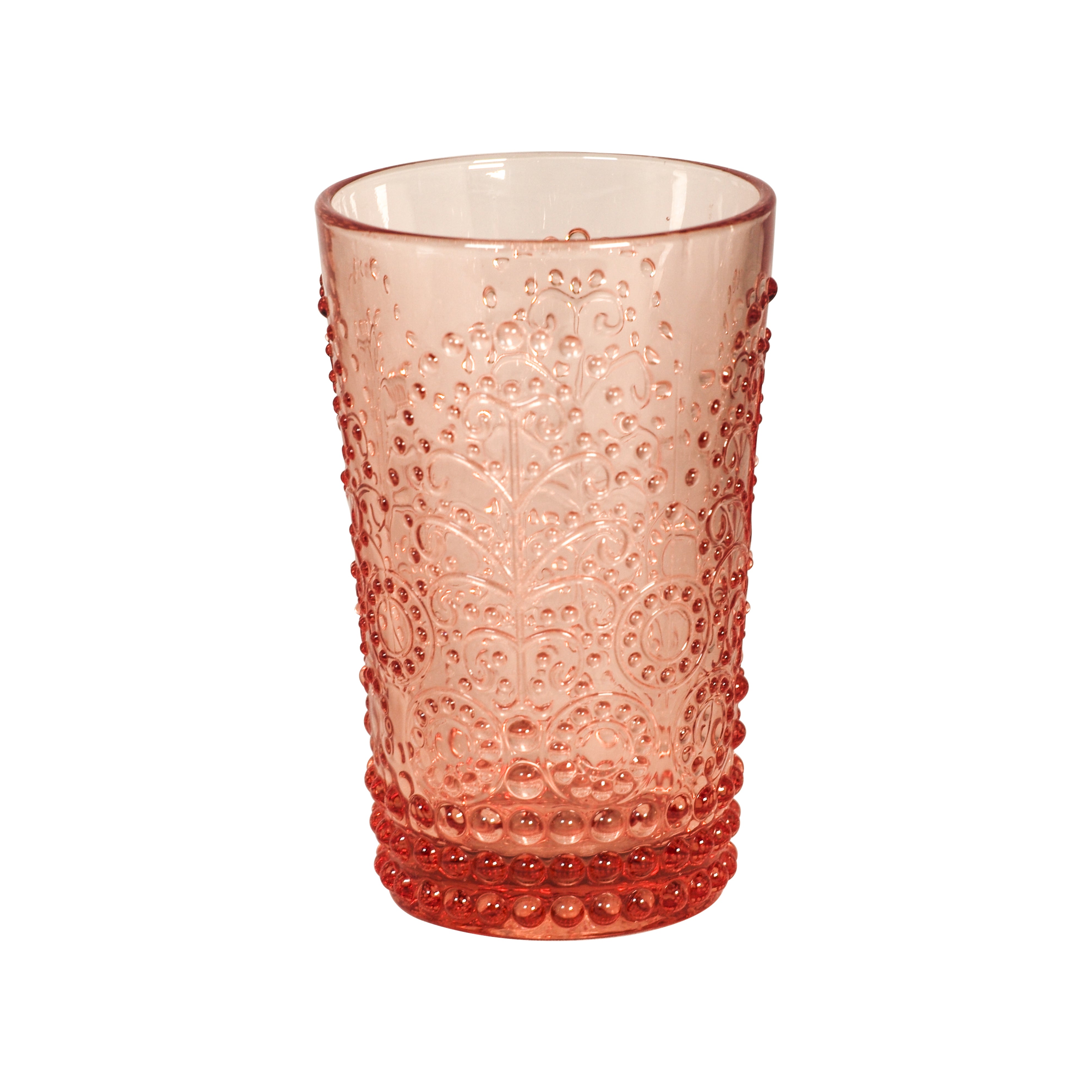 Pink Colored Embossed Water Drinking Glasses (11.5 oz. set of 4)– HOMEW INC
