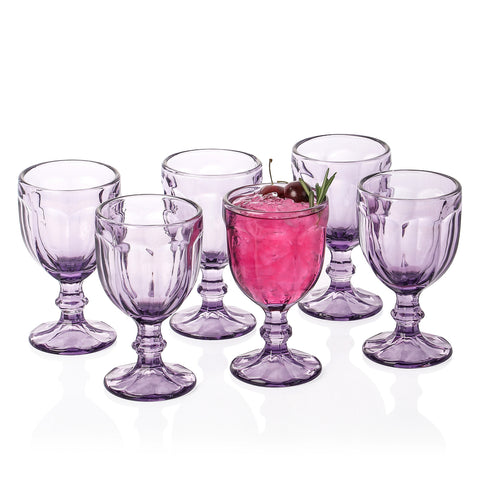 Vintage Embossed Glass Goblet  (10.2 oz. set of 6)