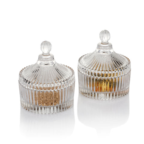 Crystal Castle Glass Candy Dish/Jar with Lid (Set of 2)
