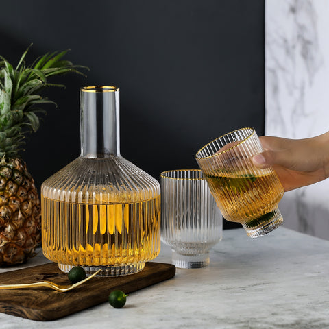 Tiara Optic Swirl Bedside Carafe Gold Rim