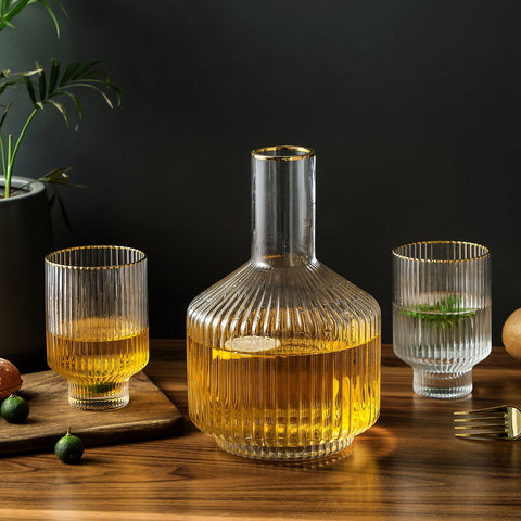 Tiara Optic Swirl Bedside Carafe Gold Rim