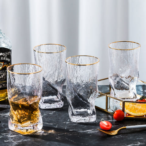 Gold Rimmed Hammer Twist Whiskey Glass (set of 4)