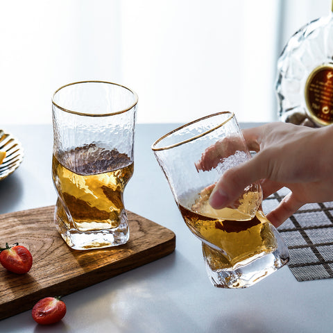 Gold Rimmed Hammer Twist Whiskey Glass (set of 4)