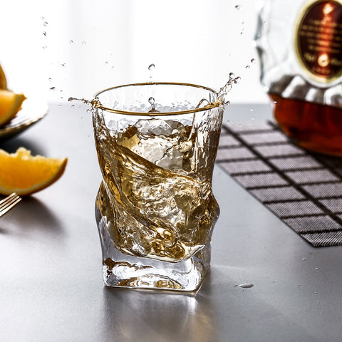 Gold Rimmed Hammer Twist Whiskey Glass (set of 4)