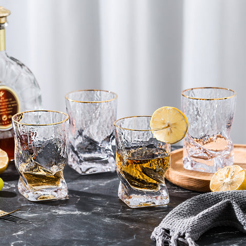 Gold Rimmed Hammer Twist Whiskey Glass (set of 4)