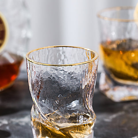 Gold Rimmed Hammer Twist Whiskey Glass (set of 4)