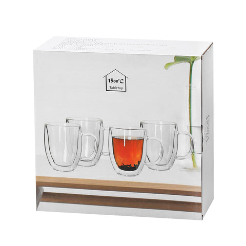 Double Wall Glass Coffee Mug with Handle (12.3 oz. set of 4)